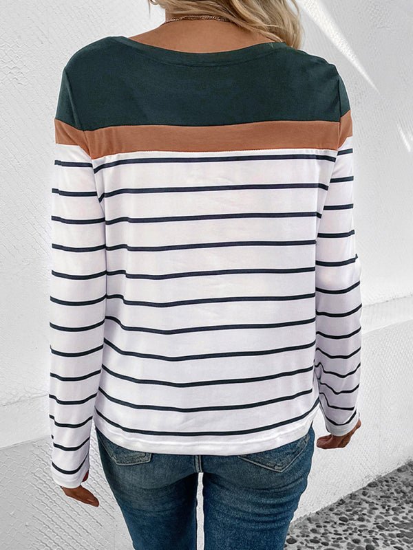 New Women's Striped Casual Long Sleeve Sweater - Outerwear